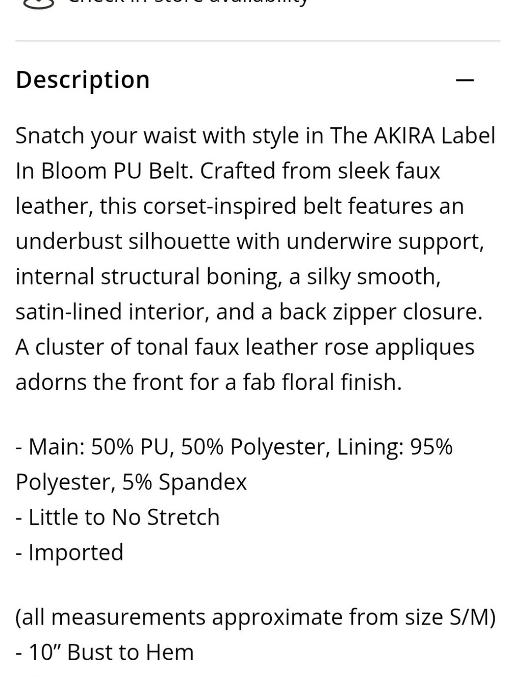 Akira In Bloom PU Belt - Red New 1X/2X 21"-22" Pit To Pit Under bust Corset - Picture 9 of 13